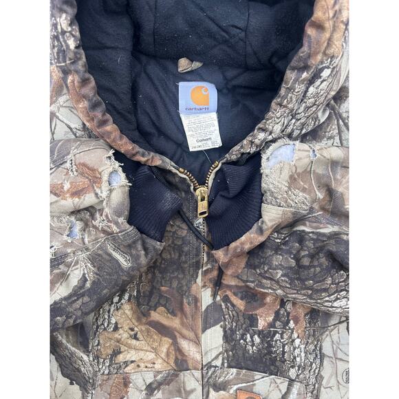 Carhartt Camo Jacket Large Hunting Workwear Duck Canvas Vintage Coat Zip Quilt - Picture 2 of 5